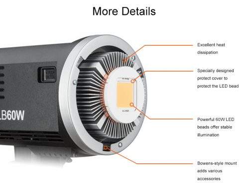 Đèn LED ngoại cảnh GODOX SLB 60W - Sử dụng pin sạc Lithium